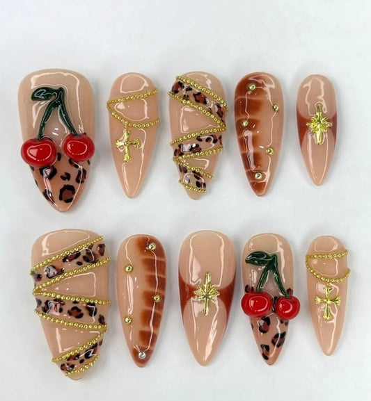 Nailuvia-AL024 Almond "Cherry Safari" Press-On Nails