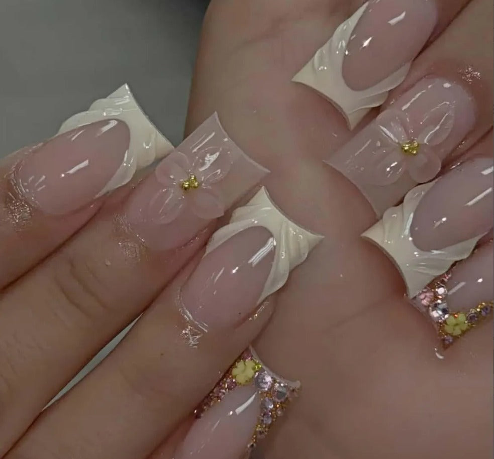 Nailuvia-FR010 French "Buttercream Bow" Press-On Nails