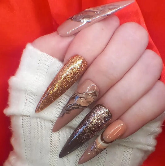 Nailuvia-ST021 Stiletto "Autumn Chrome" Press-On Nails