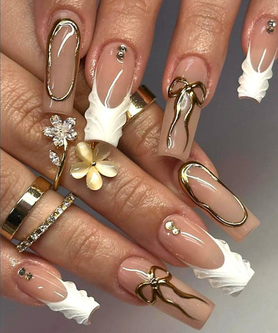 Nailuvia-FR033 French "Gilded Swirl" Press-On Nails