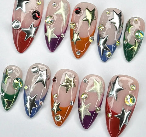 Nailuvia-AL019 Almond "Rainbow Starfall" Press-On Nails