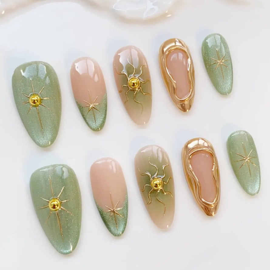 Nailuvia-AL005 Almond "Sage Starlight" Press-On Nails