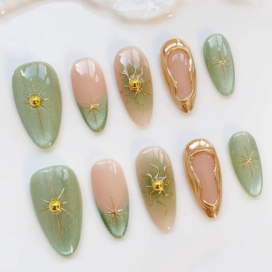 Nailuvia-AL005 Almond "Sage Starlight" Press-On Nails