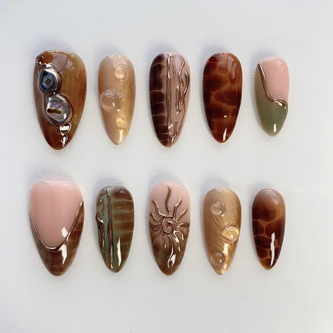 Nailuvia-AL006  Almond "Desert Mirage" Press-On Nails