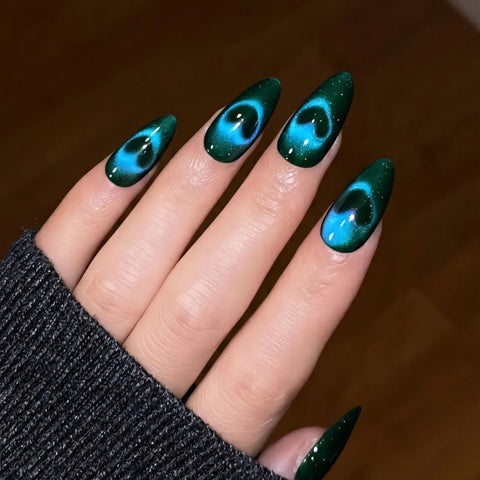 Nailuvia-CA006 Cat Eye "Emerald Hypnosis" Press-On Nails