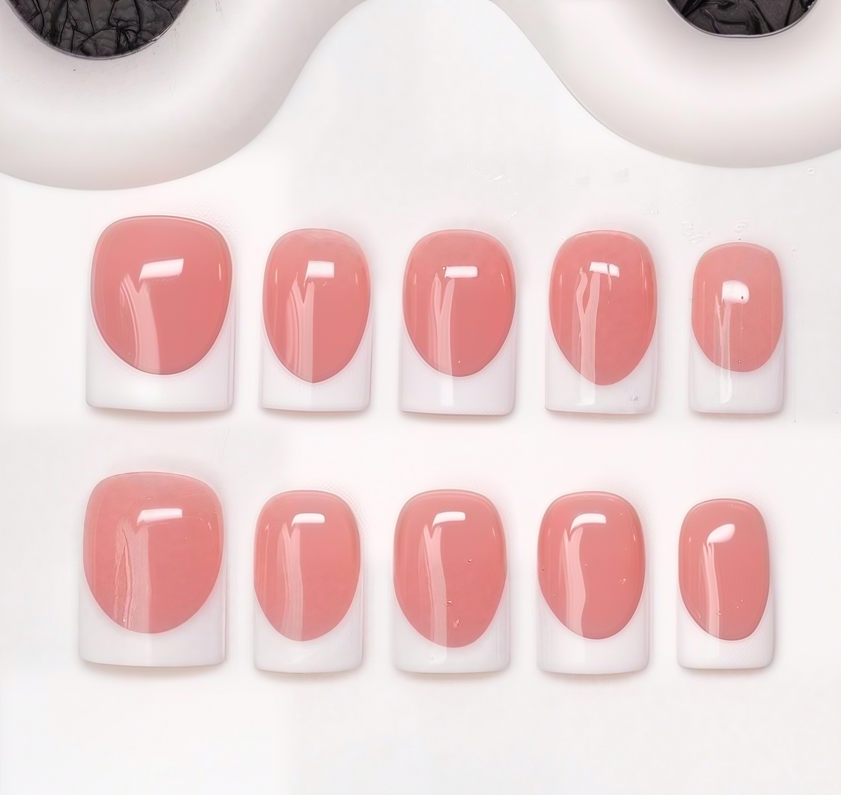 Short French Pink Press On Nails for Office – Natural Glossy Acrylic Work Ready Everyday Manicure 10pcs Reusable Set ST001