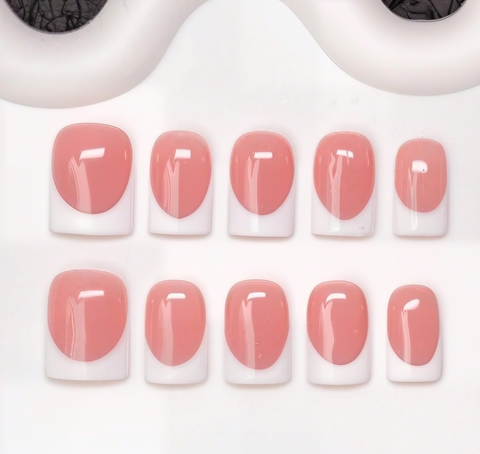 Short French Pink Press On Nails for Office – Natural Glossy Acrylic Work Ready Everyday Manicure 10pcs Reusable Set ST001
