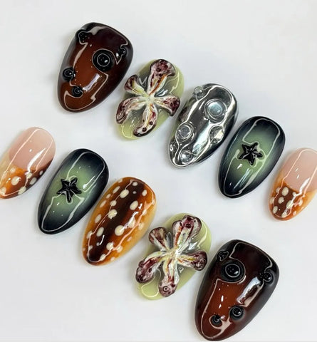 Nailuvia-AL026 Almond "Deep Sea Treasures" Press-On Nails
