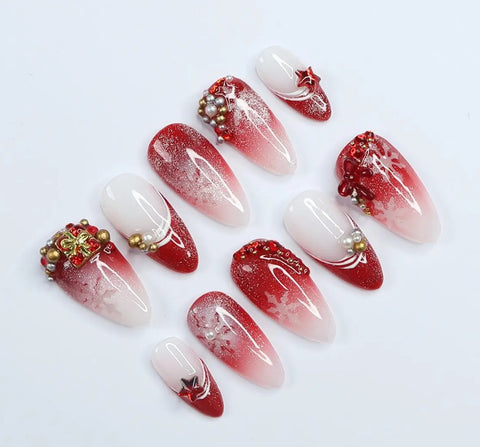 Nailuvia-AL031  Almond "Ruby Glitter" Press-On Nails