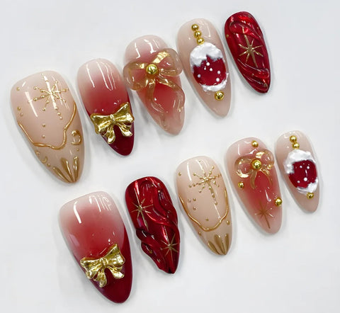Nailuvia-AL023 Almond "Christmas Blush" Press-On Nails