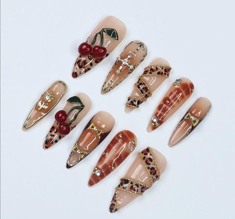 Nailuvia-ST011 Stiletto "Cherry Leopard Luxe" Press-On Nails