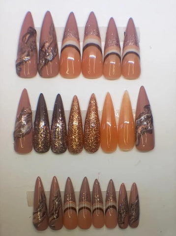 Nailuvia-ST021 Stiletto "Autumn Chrome" Press-On Nails