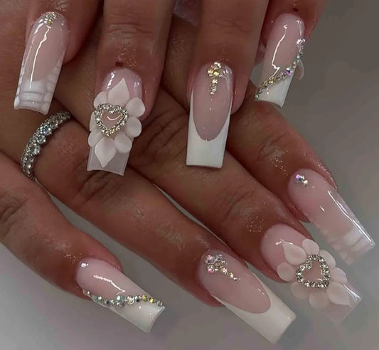 Nailuvia-FR026 French "Bridal Blossom" Press-On Nails