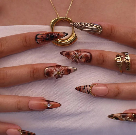 Nailuvia-ST022 Stiletto "Tropical Safari" Press-On Nails