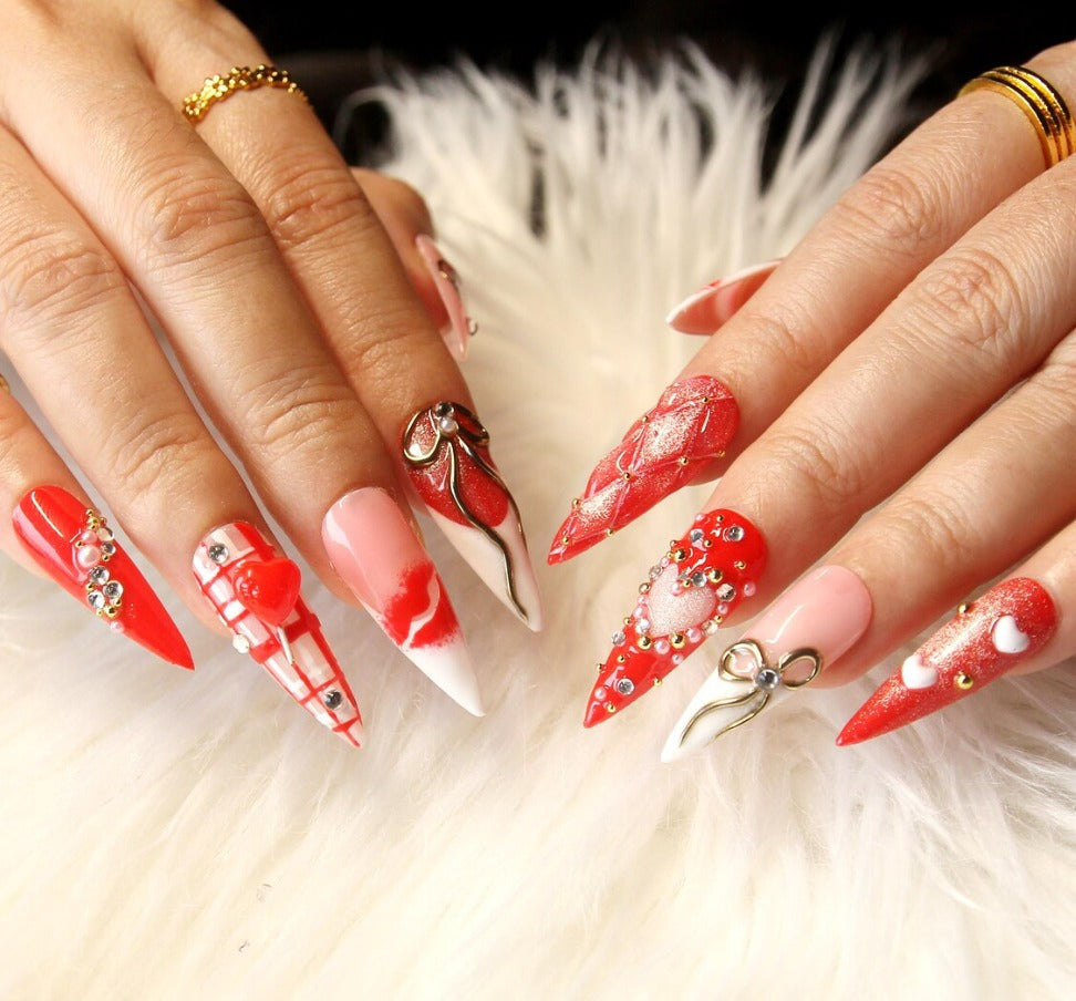 Nailuvia-ST010 Stiletto "Scarlet Opulence" Press-On Nails