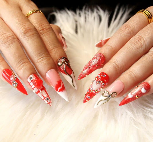 Nailuvia-ST010 Stiletto "Scarlet Opulence" Press-On Nails