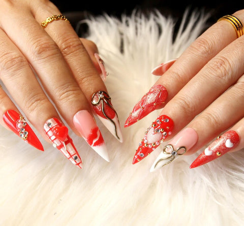 Nailuvia-ST010 Stiletto "Scarlet Opulence" Press-On Nails