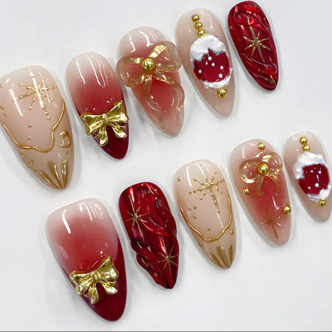 Nailuvia-AL029 Almond "Blush Christmas" Press-On Nails