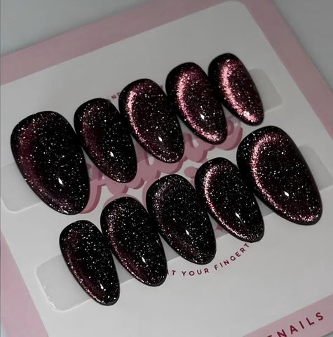 Nailuvia-CA016 Cat Eye "Burgundy Stardust" Press-On Nails