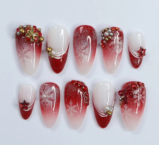 Nailuvia-AL031  Almond "Ruby Glitter" Press-On Nails