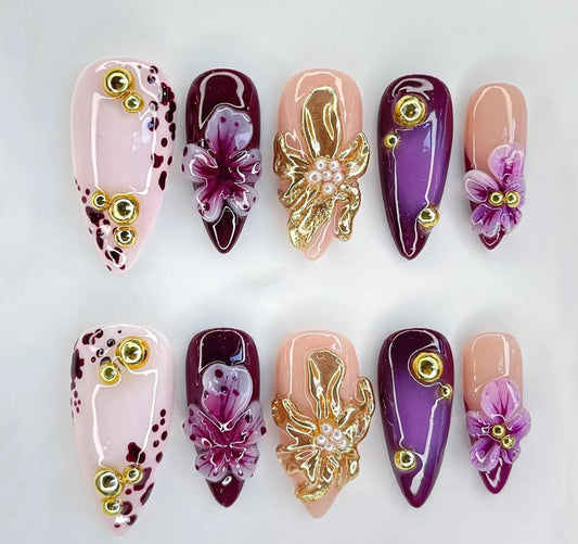 Nailuvia-AL015 Almond "Royal Orchid" Press-On Nails