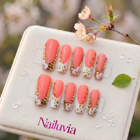 HK-D159 Handmade Medium Square Press On Nails for Everyday Wear Travel