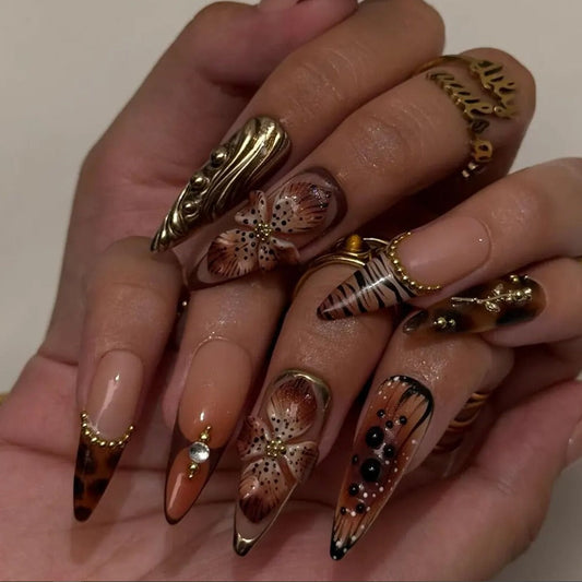 Nailuvia-ST022 Stiletto "Tropical Safari" Press-On Nails