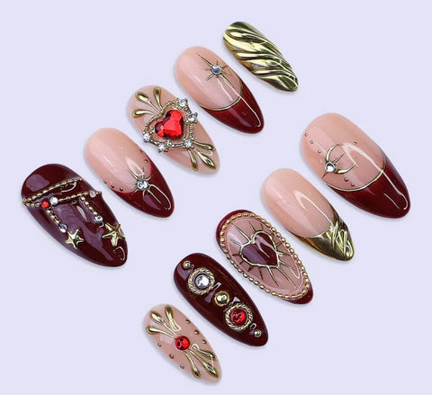Nailuvia-AL003 Almond "Royal Blood" Press-On Nails