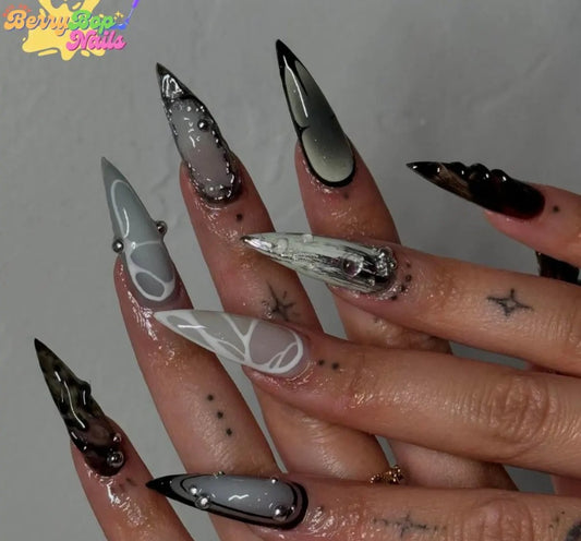Nailuvia-ST008 Stiletto "Cyber Grunge" Press-On Nails