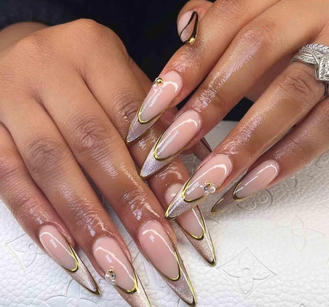 Nailuvia-FR030 French "Golden Edge" Press-On Nails