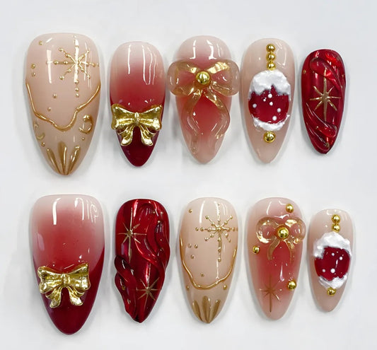 Nailuvia-AL023 Almond "Christmas Blush" Press-On Nails