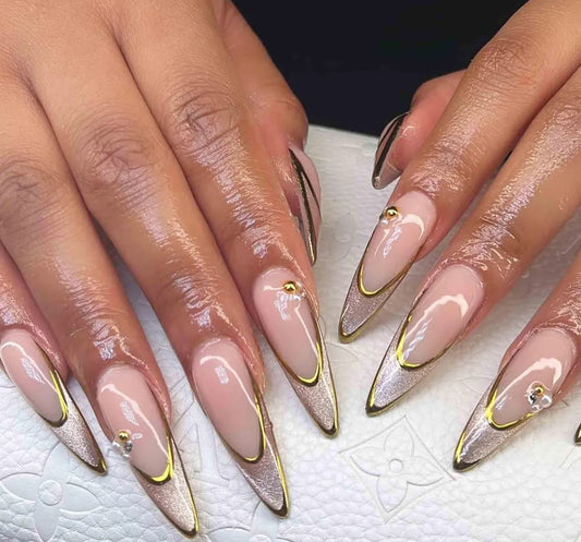 Nailuvia-FR030 French "Golden Edge" Press-On Nails