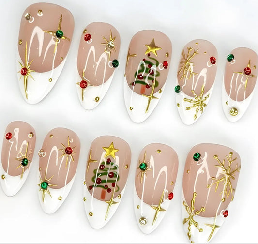 Nailuvia-AL021 Almond "Winter Whimsy" Press-On Nails