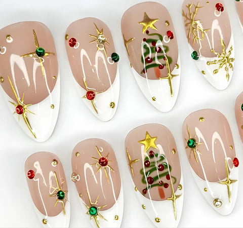 Nailuvia-AL021 Almond "Winter Whimsy" Press-On Nails