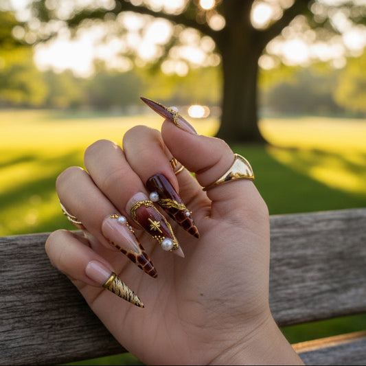 Nailuvia-ST024 Stiletto "Golden Safari" Press-On Nails