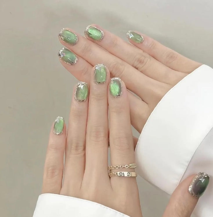 Nailuvia-CA011 Cat Eye "Jade Crystal" Press-On Nails