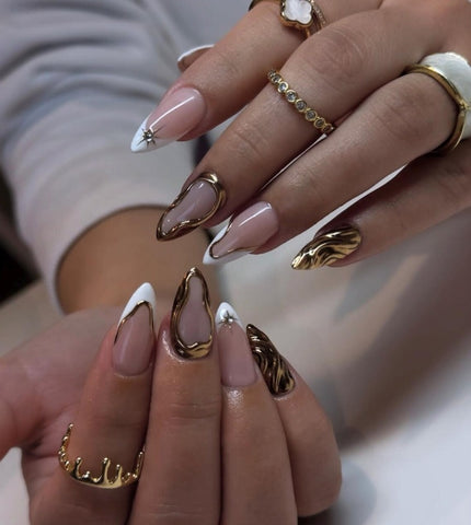 Nailuvia-FR032 French "Liquid Gold" Press-On Nails