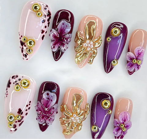 Nailuvia-AL015 Almond "Royal Orchid" Press-On Nails