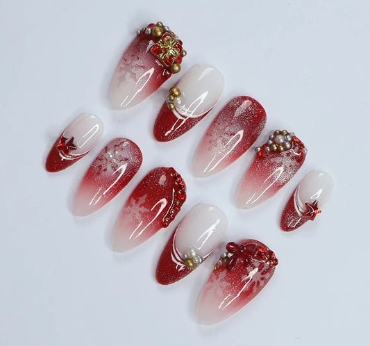 Nailuvia-AL031  Almond "Ruby Glitter" Press-On Nails