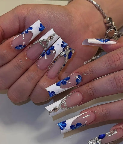 Nailuvia-FR002 French "Azure Blossom" Press-On Nails