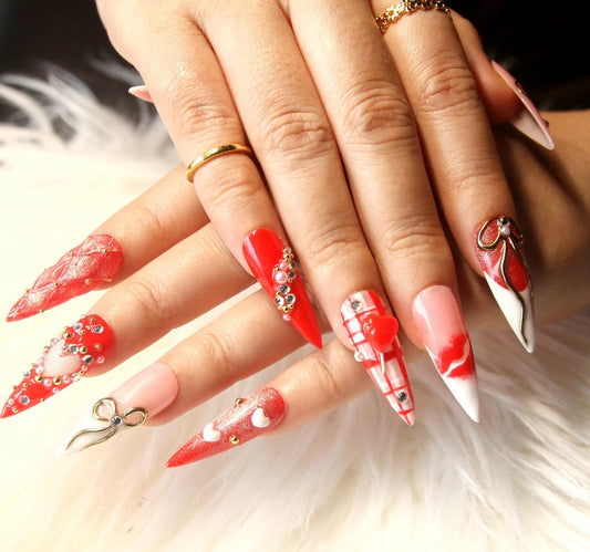 Nailuvia-ST010 Stiletto "Scarlet Opulence" Press-On Nails