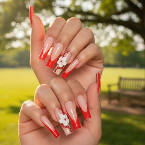 Nailuvia-FR029 French "Red Rose" Press-On Nails