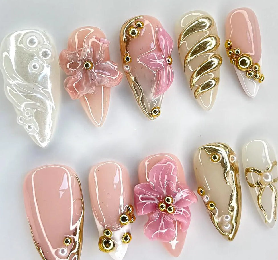 Nailuvia-AL020 Almond "Blush Opulence" Press-On Nails