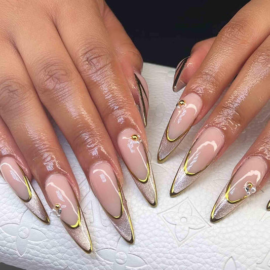 Nailuvia-ST002 Stiletto "Gilded French" Press-On Nails