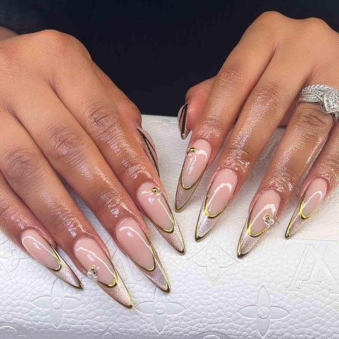 Nailuvia-ST002 Stiletto "Gilded French" Press-On Nails