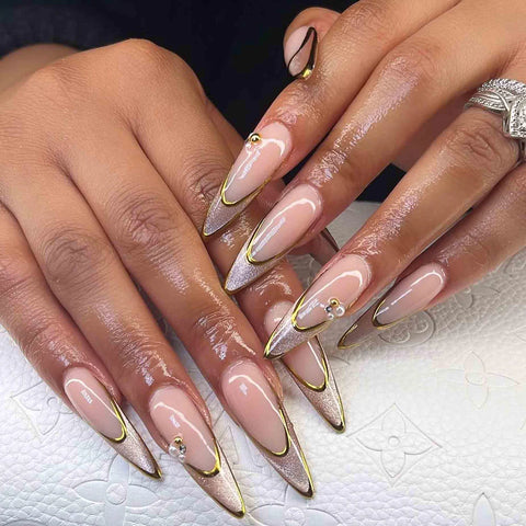 Nailuvia-ST002 Stiletto "Gilded French" Press-On Nails