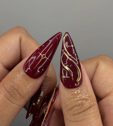 Nailuvia-ST003 Stiletto "Burgundy Opulence" Press-On Nails
