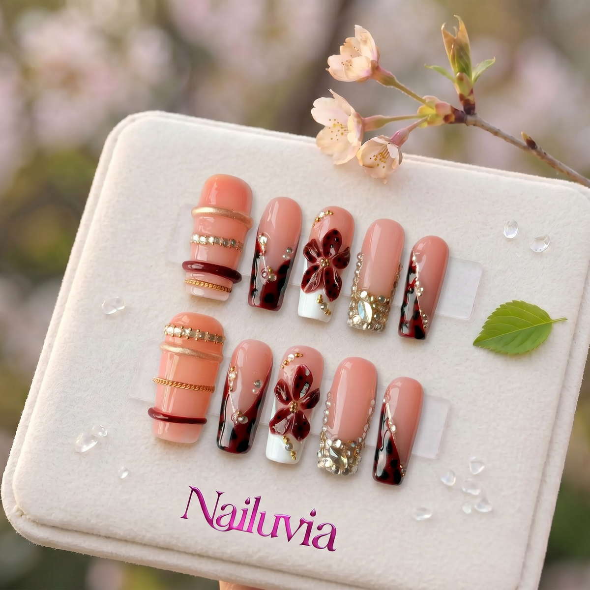 HK-D205 Handmade Medium Stiletto Acrylic Press On Nails or Daily Life, Weekend  & Holiday