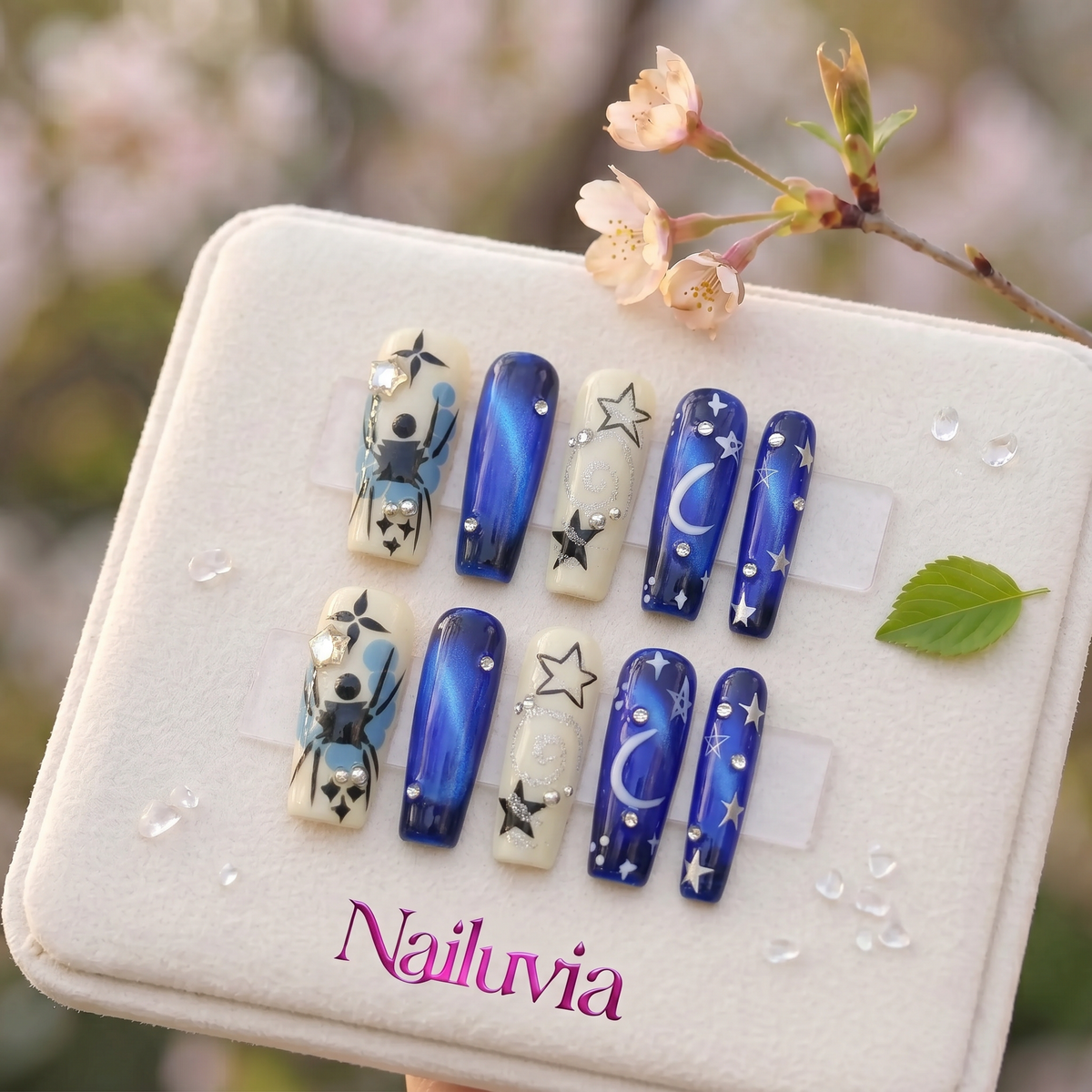 HK-D110 Handmade Medium Stiletto Acrylic Press On Nails or Daily Life, Weekend  & Holiday