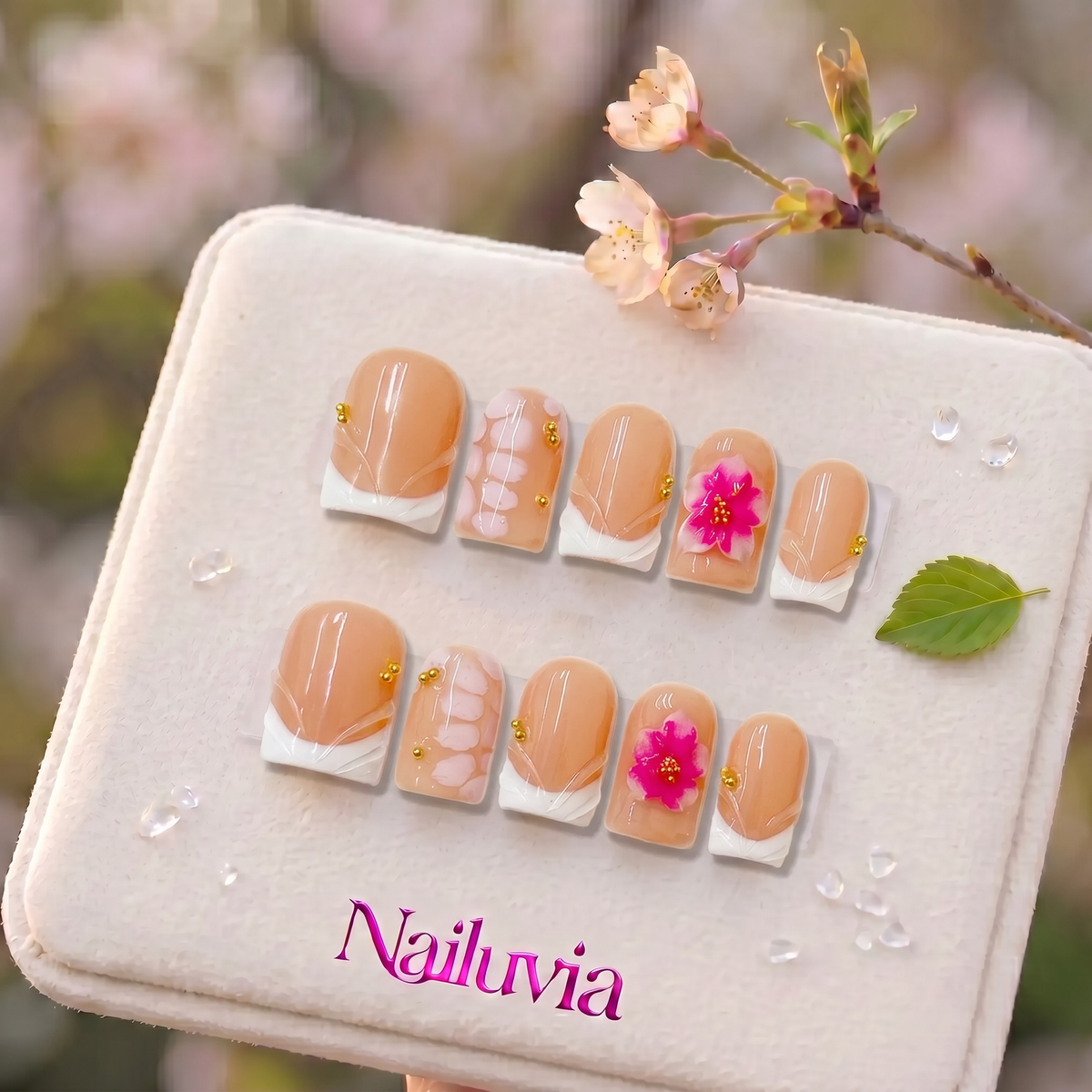 HK-C040 Handmade Medium Square Acrylic Nails for Daily Life，Party，Holiday,Travel